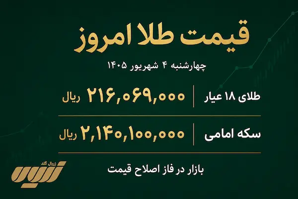 قیمت طلا امروز چهارشنبه ۴ شهریور